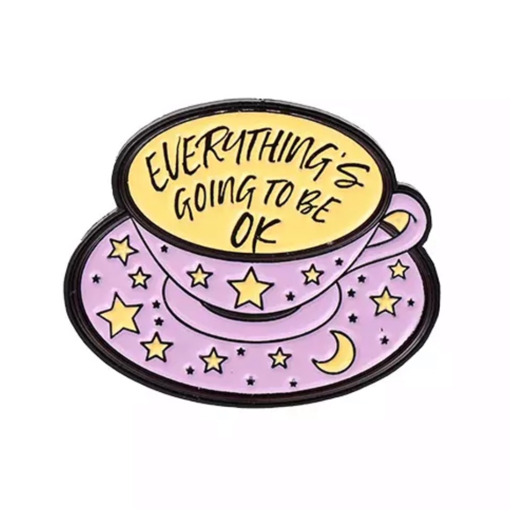 1 LEFT‼️ Gonna Be Okay Teacup Enamel Pin Stars Moon Psychic Witch Coffee Brooch